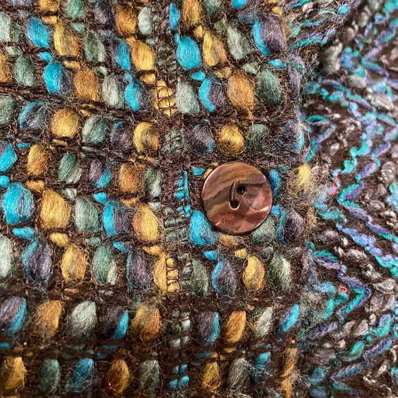 Vintage Chico's Woven Jacket Size 1/ Medium Textured Tweed Blazer Button Front - Picture 2 of 8